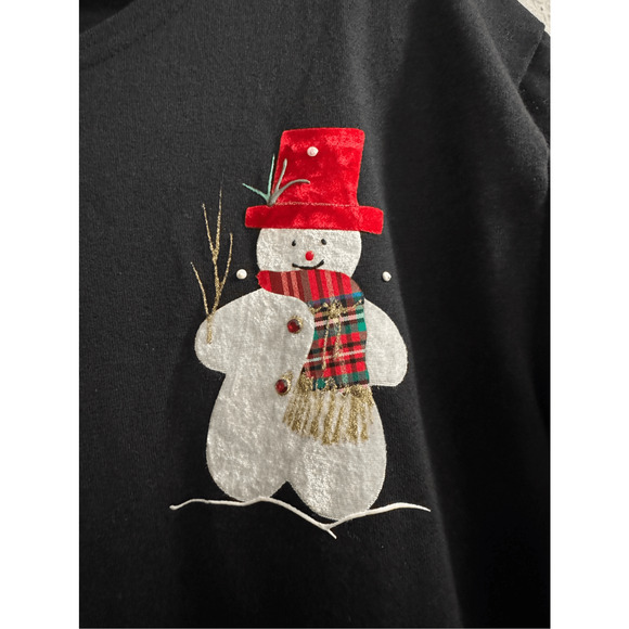 Vintage Karla Marie Applique Snowman Maxi Dress Black Slit Hem Size 2X - Picture 9 of 13